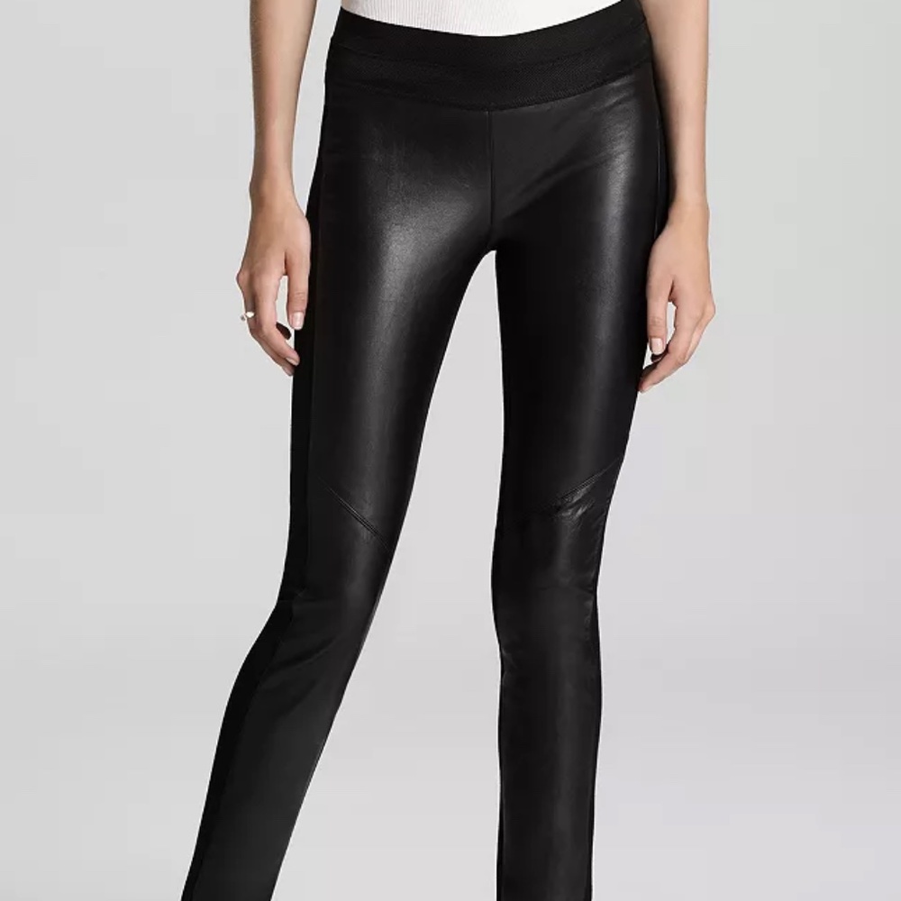 Paige like new leather front and rayon back skinny pants